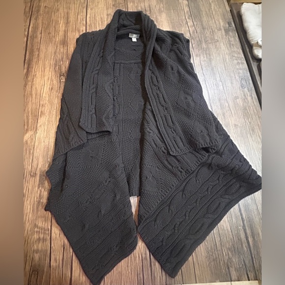 J. Jill Black open front cable knit Waterfall sweater vest Size Medium Chunky - Picture 2 of 5
